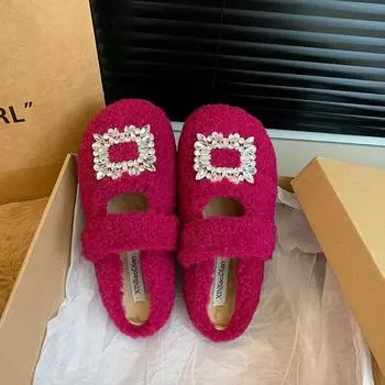 Зимние теплые плюшевые женские мюли с одной полосой, меховые тапочки, уютная хлопковая обувь, женские туфли на плоской подошве, закрытые носки, флисовые шлепанцы, женские шерстяные панталончики 35 бежевый