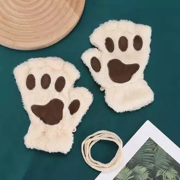 Зимние теплые плюшевые женские перчатки Kawaii для кошек One Size белый