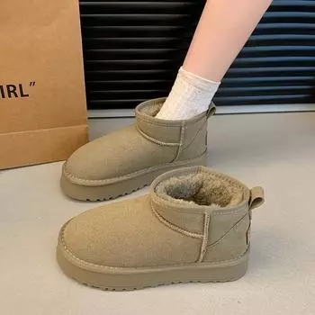 Зимние теплые плюшевые женские зимние ботинки 2024 года, горячая распродажа, женские теплые на толстой подошве, на среднем каблуке, водонепроницаемые, повседневные, удобные зимние ботинки 35 малиновый