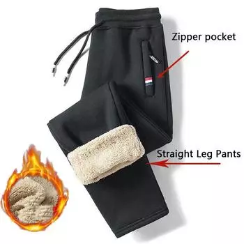 Зимние теплые повседневные брюки из овечьей шерсти, мужская спортивная одежда для фитнеса, спортивный костюм, спортивные штаны, брюки, спортивные штаны, мужские бегуны M матовый черный