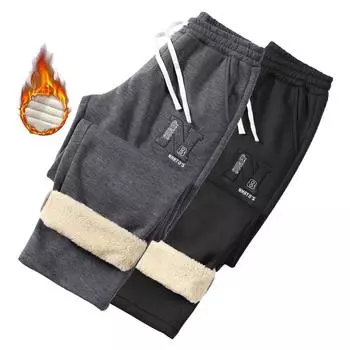 Зимние теплые повседневные брюки из овечьей шерсти, мужские спортивные штаны для фитнеса и бега, мужские однотонные брюки с завязками, флисовые прямые брюки S чёрный