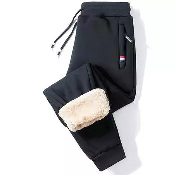 Зимние теплые повседневные брюки из овечьей шерсти, мужские спортивные штаны для фитнеса и бега, мужские однотонные брюки с завязками, флисовые прямые брюки размера плюс 5Xl 2X