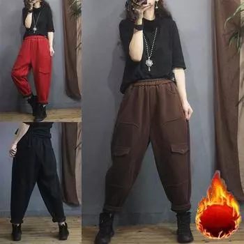 Зимние теплые повседневные плюшевые утолщенные брюки Харлан, женские теплые брюки M чёрный