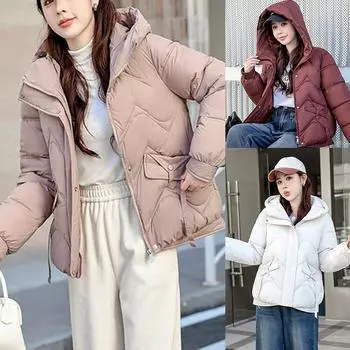 Зимние теплые повседневные свободные парки женские пуховые хлопковые куртки пальто однотонные большие элегантные женские мягкие толстые пуховики M чёрный