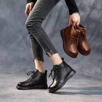 Зимние теплые повседневные женские ботильоны на толстой платформе с меховой подкладкой, короткие женские ботинки на флисовой подкладке из кожи для зимы, высокие ботинки 35