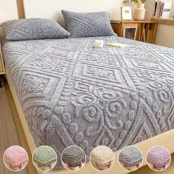 Зимние теплые простыни из бархата, плюшевый чехол для матраса, пушистый молочный бархатный чехол для кровати, пылезащитный нескользящий чехол для матраса 90x200cm Only a sheet