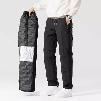 Зимние теплые пуховые штаны с подкладкой из 90% белого утиного пуха, прямые брюки, ветрозащитные, водонепроницаемые, для снега, холода, теплые, для отдыха на открытом воздухе, повседневные брюки M чёрный