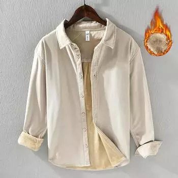 Зимние теплые рубашки для мужчин, повседневная утепленная повседневная рубашка с отложным воротником в стиле ретро, вельветовая рубашка с длинным рукавом из флиса M абрикосовый