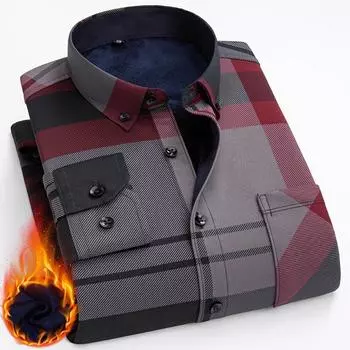 Зимние теплые рубашки для мужчин, толстая блузка обычного кроя, Азиатская повседневная одежда больших размеров в клетку, с длинными рукавами, Camisa Masculina 44