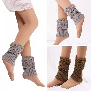 Зимние теплые рукава для ног с вязаной отделкой, вязаные крючком манжеты, топперы на щиколотке, носки-ботинки, гетры чёрный