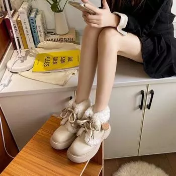 Зимние теплые сапоги с толстой подошвой и бархатом для женщин 35 чёрный