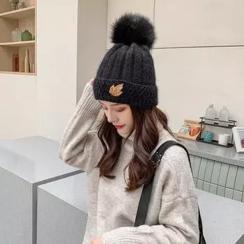 Зимние теплые шапки для женщин, новые модные корейские кроличьи смеси, толстые теплые вязаные шапки, шапки-чепчики, шапки-бини 4