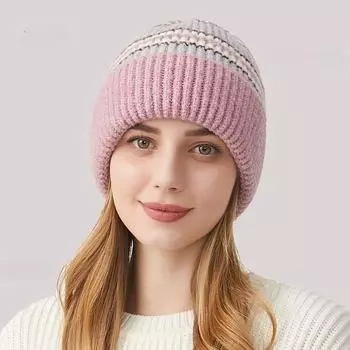 Зимние теплые шапки для женщин, повседневные вязаные шапки-чепчики, мужские шапки в полоску, хип-хоп, унисекс, женские шапки-бини M56-58cm чёрный