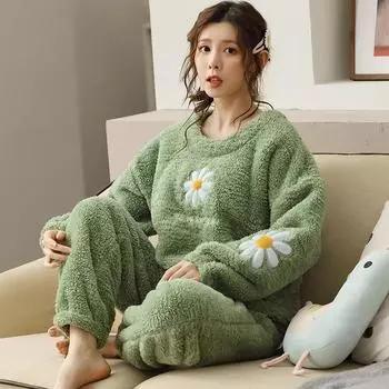 Зимние теплые шелковые пижамные комплекты для женщин, бархатная фланелевая одежда для сна, модная атласная мягкая плюшевая ночная рубашка 2XL белый/бежевый