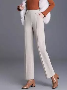 Зимние теплые шерстяные брюки с широкими штанинами, корейская мода, высокая талия, плотная шерстяная смесь, прямые брюки, повседневные классические однотонные брюки, новые M чёрный