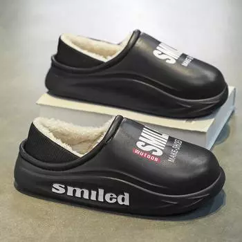 Зимние теплые тапочки для мужчин, модные плюшевые повседневные водонепроницаемые хлопковые туфли 40-41 чёрный