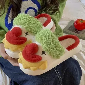 Зимние теплые тапочки клоуна и Санты для женщин с трансграничным дизайном - нескользящие хлопковые тапочки с тыквой и единорогом Pumpkin, 44-45 чёрный