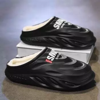 Зимние теплые тапочки модные плюшевые повседневные водонепроницаемые хлопковые туфли для мужчин и женщин 36-37 чёрный