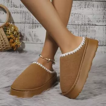 Зимние теплые тапочки с закрытым носком на флисовой подкладке, на толстой платформе и каблуке, увеличивающем высоту, женские зимние ботинки больших размеров 36 серый