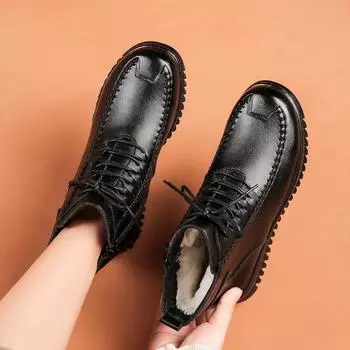 Зимние теплые термоботинки с флисовой подкладкой для женщин среднего и пожилого возраста, нескользящие полусапожки из натуральной кожи с мягкой подошвой для мам 35