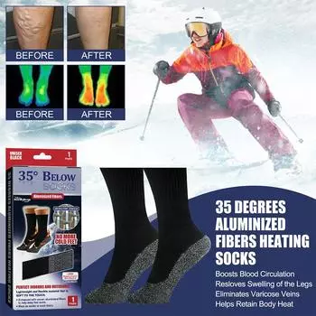 Зимние теплые термоноски для мужчин и женщин из алюминиевого волокна с покрытием, супермягкие, удобные, толстые носки, утепленные носки для холодной погоды чёрный