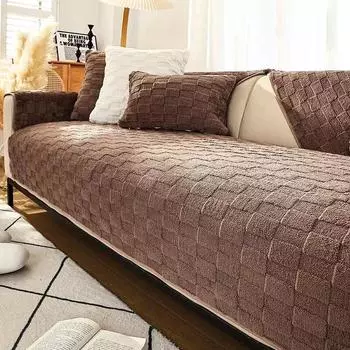 Зимние теплые толстые бархатные чехлы для диванов, однотонные роскошные плюшевые диванные полотенца, L-образные секционные нескользящие чехлы для гостиной 70x70cm 1pc