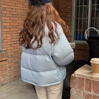 Зимние теплые толстые короткие парки женские повседневные корейские пальто с воротником-стойкой на хлопковой подкладке женские на молнии y2k пуховик для женщин ONE SIZE хаки