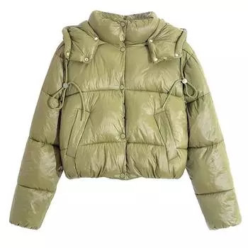 Зимние теплые толстые пальто из искусственной кожи женские короткие парки с хлопковой подкладкой женская куртка элегантная одежда на молнии XS зелёный