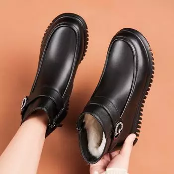 Зимние теплые туфли из натуральной кожи и хлопка для женщин среднего и пожилого возраста, короткие нескользящие ботинки для мам с мягкой подошвой 35