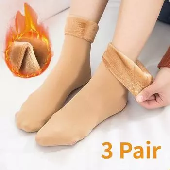 Зимние теплые утепленные шерстяные кашемировые зимние носки для женщин и мужчин, бесшовные бархатные ботинки, носки для сна 1 PCS чёрный