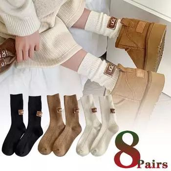 Зимние теплые утолщенные носки с подкладкой, однотонные носки до середины икры с вышитым логотипом, носки для отдыха с ворсом, женские носки до середины икры, защищающие от холода 1pair