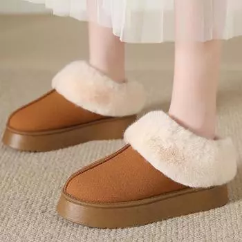 Зимние теплые утолщенные плюшевые толстые хлопковые тапочки на платформе женские меховые тапочки на плоской подошве женские новые пушистые туфли из искусственной замши 36