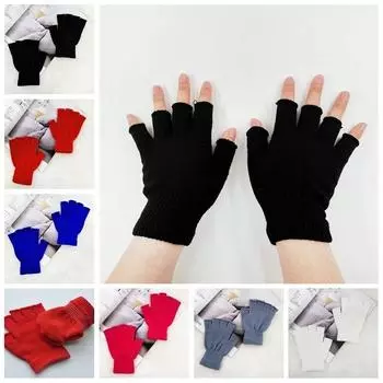 Зимние теплые вязаные перчатки без пальцев с половиной пальца, волшебные перчатки, варежки, женские и мужские аксессуары чёрный