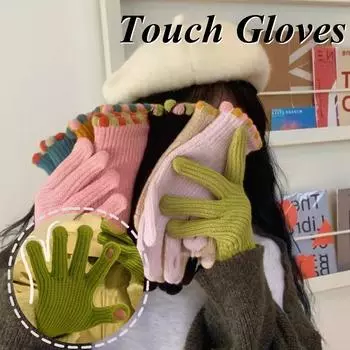 Зимние теплые вязаные перчатки Перчатки с закрытыми пальцами Шерстяные перчатки с сенсорным экраном для телефона Перчатки для катания на лыжах Варежки Рабочие перчатки для верховой езды Guantes M