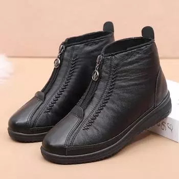 Зимние теплые высокие хлопковые ботинки для женщин среднего и пожилого возраста. Водонепроницаемые ботильоны на молнии для мам. Нескользящие короткие ботинки на плоской подошве для бабушек. 35
