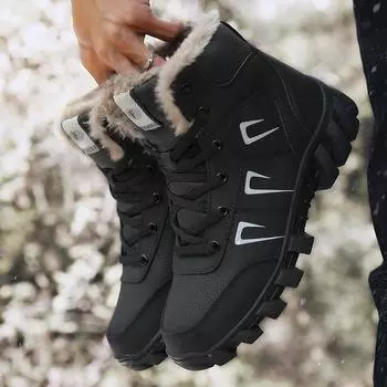 Зимние теплые высокие хлопковые ботинки Plus Plus Plus Plus для пар, зимние ботинки для походов, ботинки для походов 35-48 35 чёрный