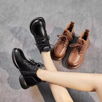 Зимние теплые женские ботильоны без застежек на платформе с подкладкой из искусственного меха и низким толстым каблуком, короткие женские зимние ботинки на шнуровке с подкладкой из флиса и молнией 35