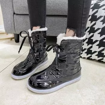 Зимние теплые женские ботинки на шнуровке большого размера с плоским дном 2024 года, новые утолщенные бархатные модные импортные хлопковые ботинки среднего размера 35 серебряный