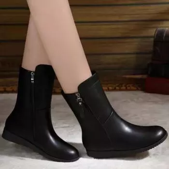 Зимние теплые женские ботинки на высоком каблуке с боковой молнией женские туфли черные женские ботинки на танкетке 35
