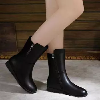 Зимние теплые женские ботинки на высоком каблуке с боковой молнией женские туфли черные женские ботинки на танкетке 35 чёрный