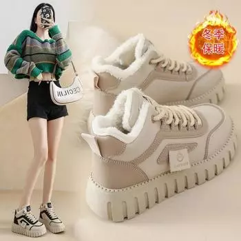 Зимние теплые женские кроссовки Лоскутные туфли на шнуровке на плоской подошве Женские легкие туфли Классические и универсальные Zapatillas De Mujer 35