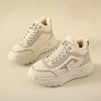 Зимние теплые женские кроссовки на меховой подкладке из овечьей шерсти, обувь средней высоты на платформе, уличные повседневные спортивные туфли для тенниса и снега до щиколотки 35 хаки