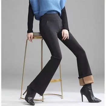 Зимние теплые женские широкие брюки-капри с высокой талией для женщин, офисные узкие брюки, женские брюки S