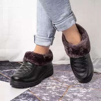 Зимние теплые женские туфли с низким верхом и ворсом, утолщенные, хлопковые сапоги 36 чёрный