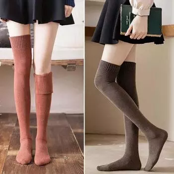 Зимние теплые женские вязанные крючком хлопковые мягкие толстые длинные носки, леггинсы до бедра 1 pair жёлтый