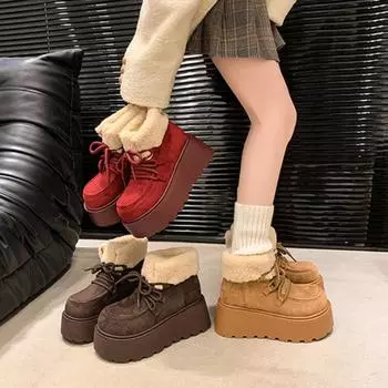 Зимние теплые женские зимние сапоги модные туфли на плоской платформе короткие ботильоны дизайнерская хлопковая обувь 35 кофейный