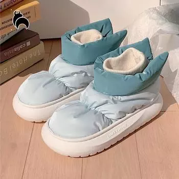 Зимние теплые зимние ботинки для женщин, домашняя хлопковая обувь с плюшевой подкладкой для мужчин, водонепроницаемые ботильоны на нескользящей подошве вамп для унисекс 36-37 синий