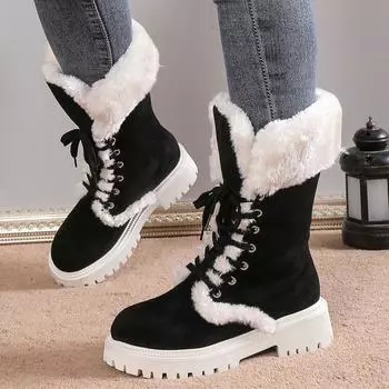 Зимние теплые зимние сапоги из искусственной шерсти, женская обувь, уличные нескользящие ботинки до середины икры из искусственного меха 36
