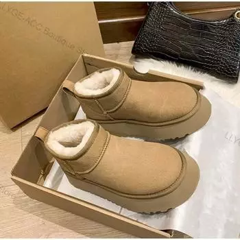Зимние теплые зимние сапоги, женские нескользящие ботильоны на платформе, роскошные толстые коричневые вечерние домашние короткие ботинки в стиле ретро, обувь без молнии 41