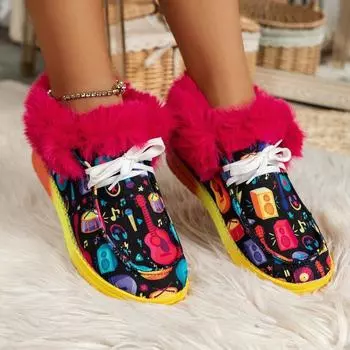 Зимние теплые зимние сапоги женские толстые плюшевые ботильоны на платформе для женщин с принтом водонепроницаемые тапочки мокасины 36